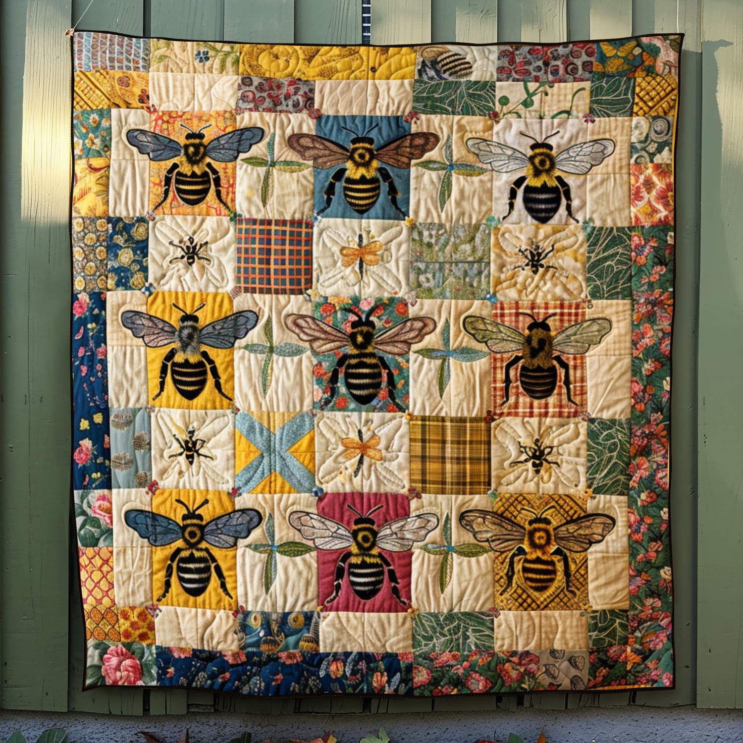 Patchwork Bumblebee Quilted Blanket Boho Bedroom Decor Gifts For Bee Lovers