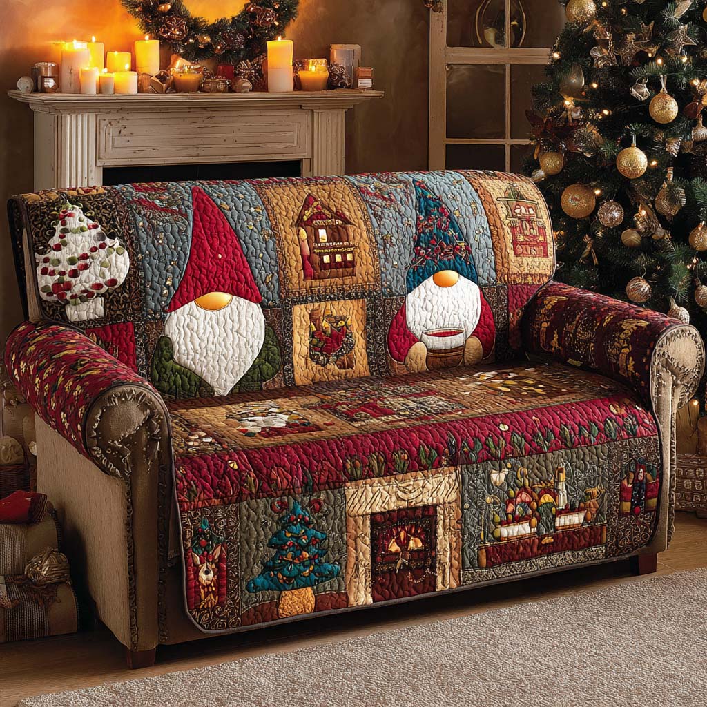 Patchwork Holiday Scene Quilted Sofa Cover Living Room Winter Decor Family To Family Christmas Gift Ideas