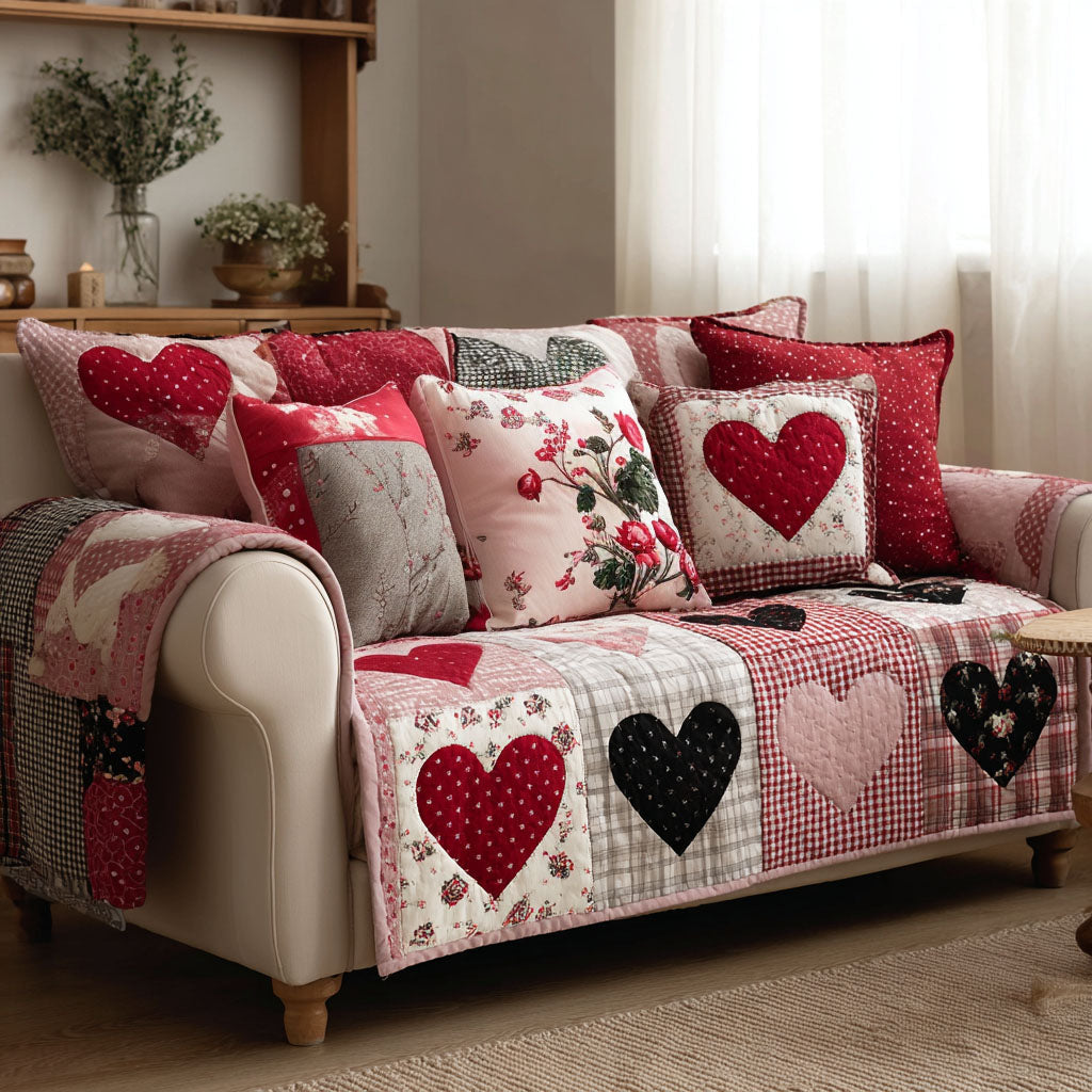 Patchwork Love Quilted Sofa Cover Furniture Protectors For Sofas Good Gifts For Couples
