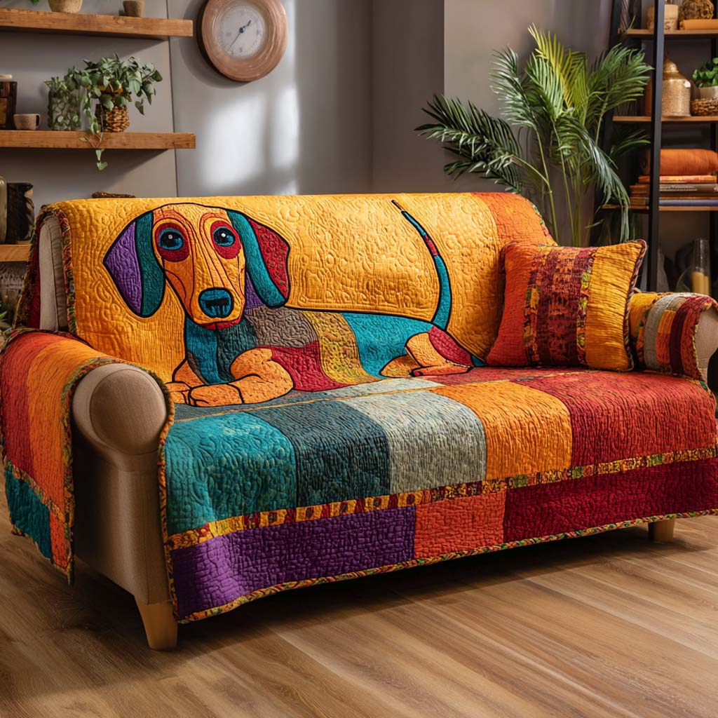 Patchwork Pup Quilted Sofa Cover Santa Sofa Cover Dachshund Gifts For Mom