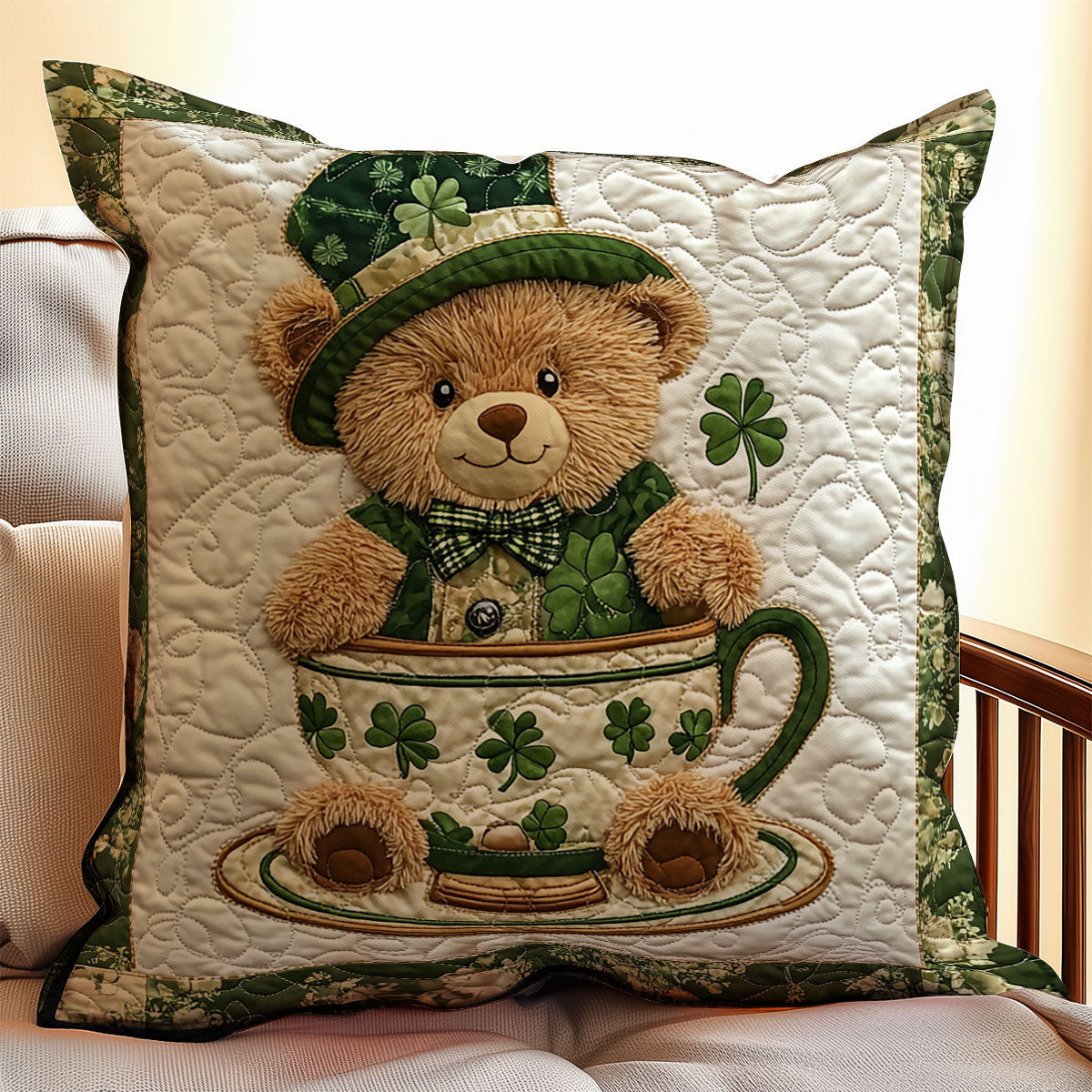 Patrick Day Teddy Bear Quilt Pillow Case Couch Pillow Covers Cool St Patricks Day Gifts