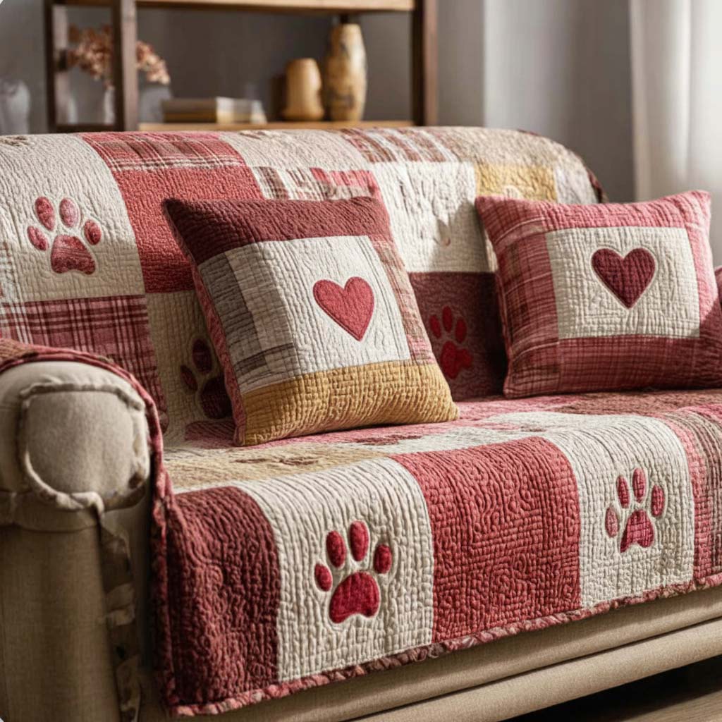Paw Cuddle Love Quilted Sofa Cover Sofa Cover For Couch Cat Presents For Christmas