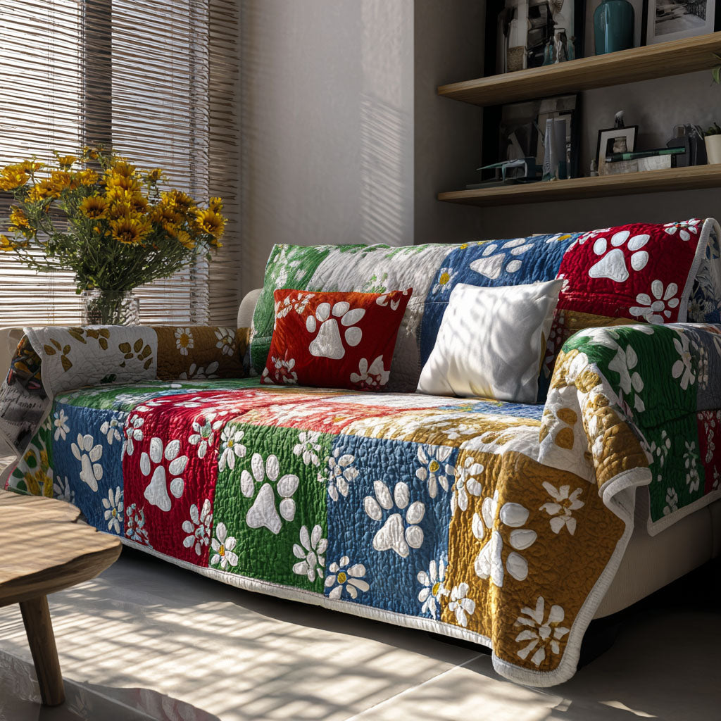 Paw Daisy Dreams Quilted Sofa Cover Living Room Decor Dog Gift Items Merch