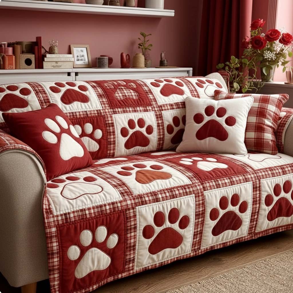 Paw Moment Love Quilted Sofa Cover Couch Seat Covers Cool Gifts For Dog
