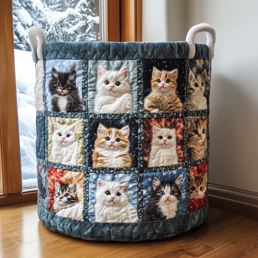 Pawliday Cheer Quilted Laundry Basket Modern Quilted Laundry Basket for Minimalist Decor