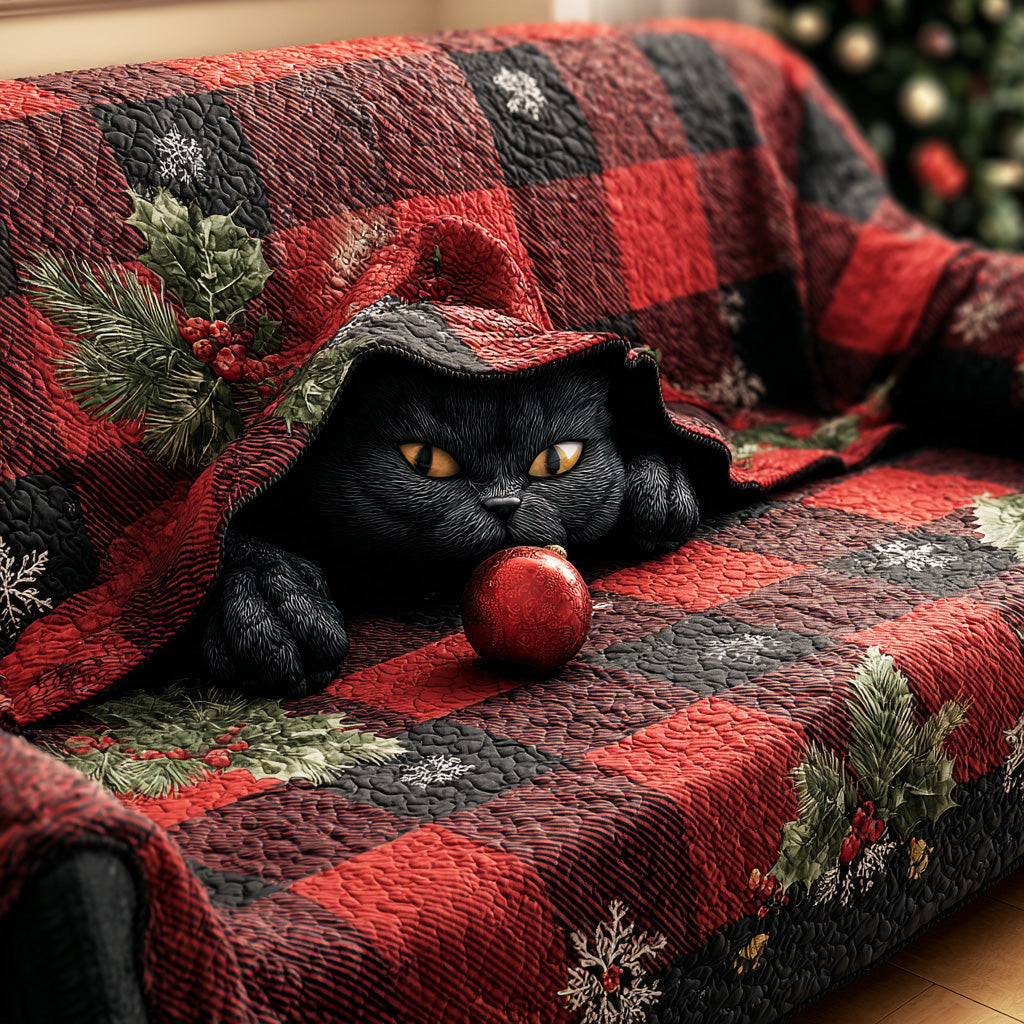 Paws of Winter Quilted Sofa Cover Holiday Living Decorations Cute Pet Gifts For Cat Owners