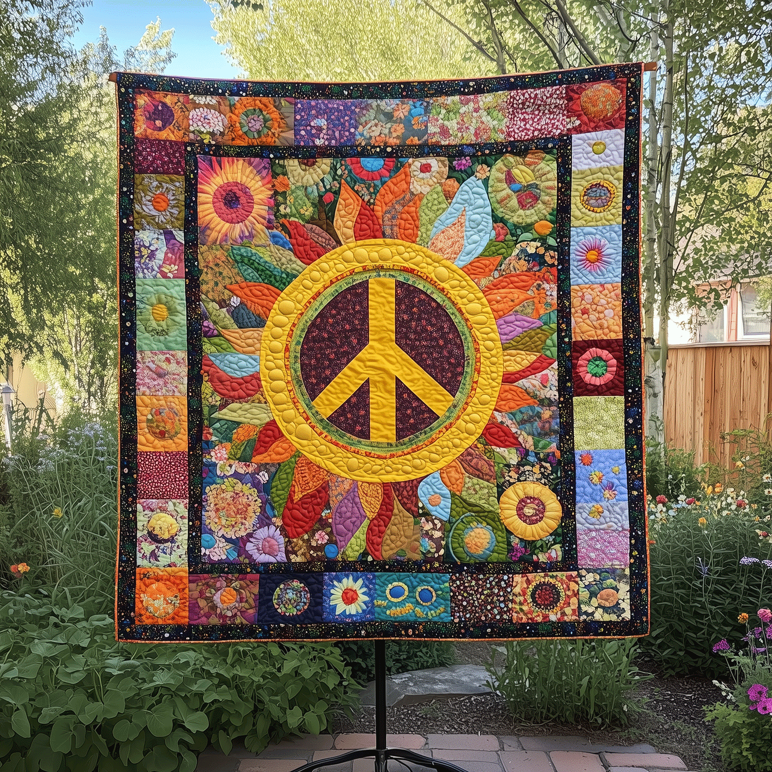 Peace Garden Quilted Blanket Cover Bed Set Cute Mothers Day Gifts