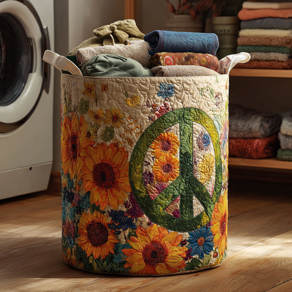 Peace Sign Sunshine Quilted Laundry Basket Foldable Laundry Hamper with Quilted Fabric Design