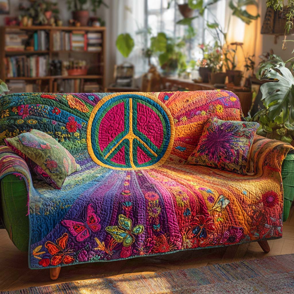 Peaceful Bloom Quilted Sofa Cover Sofa Protector Gifts For Hippie Mom