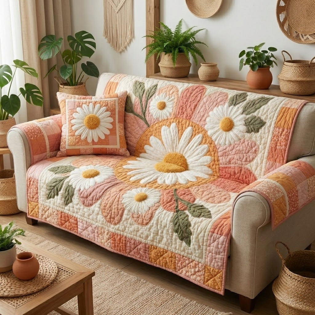 Peachy Petals Quilted Sofa Cover Couch Seat Covers Gift Ideas For Hippie Mom