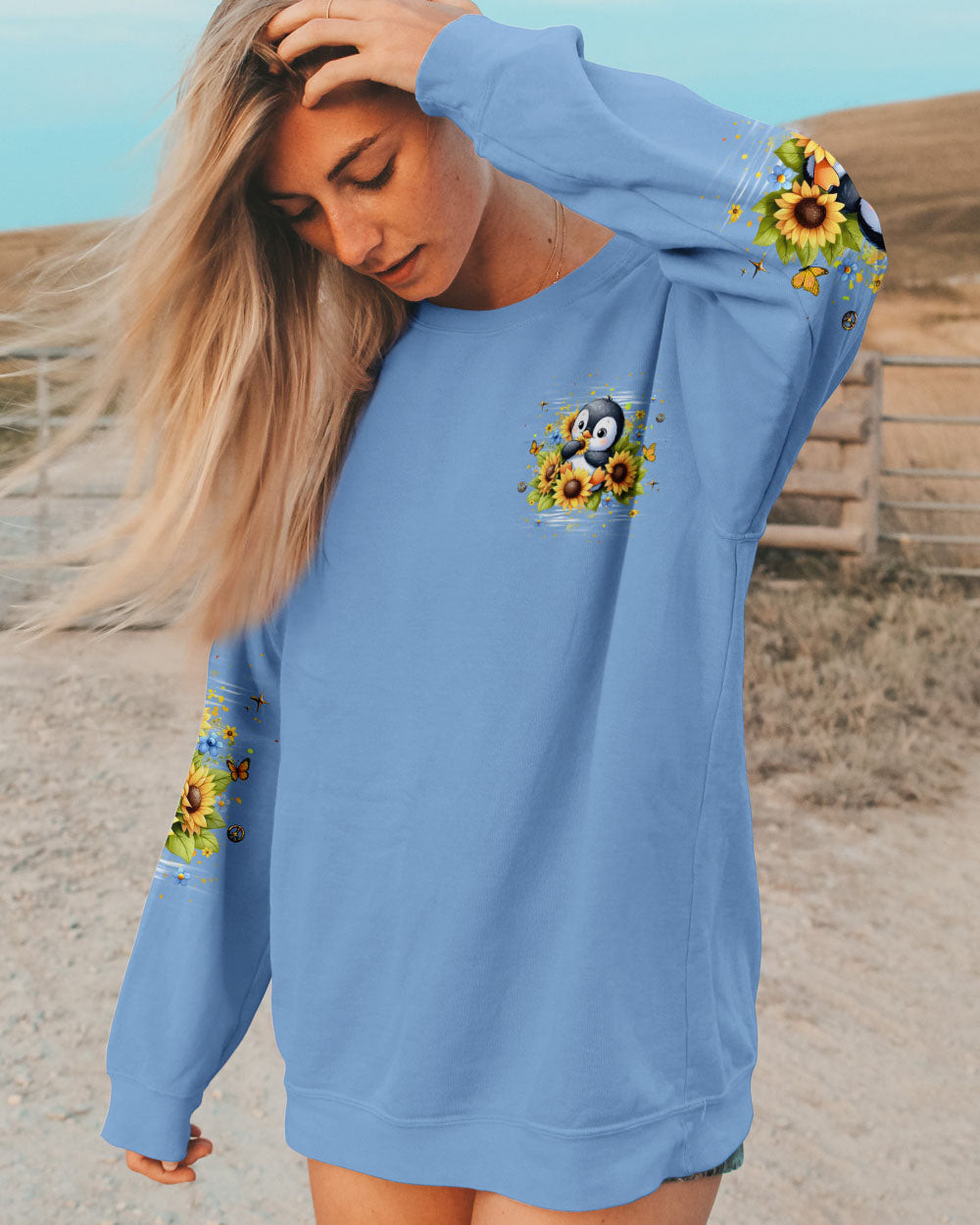 Penguin Be You The World Will Adjust Sweatshirt Cute Penguin Sunflowers Pullover Gift Ideas - Image 2