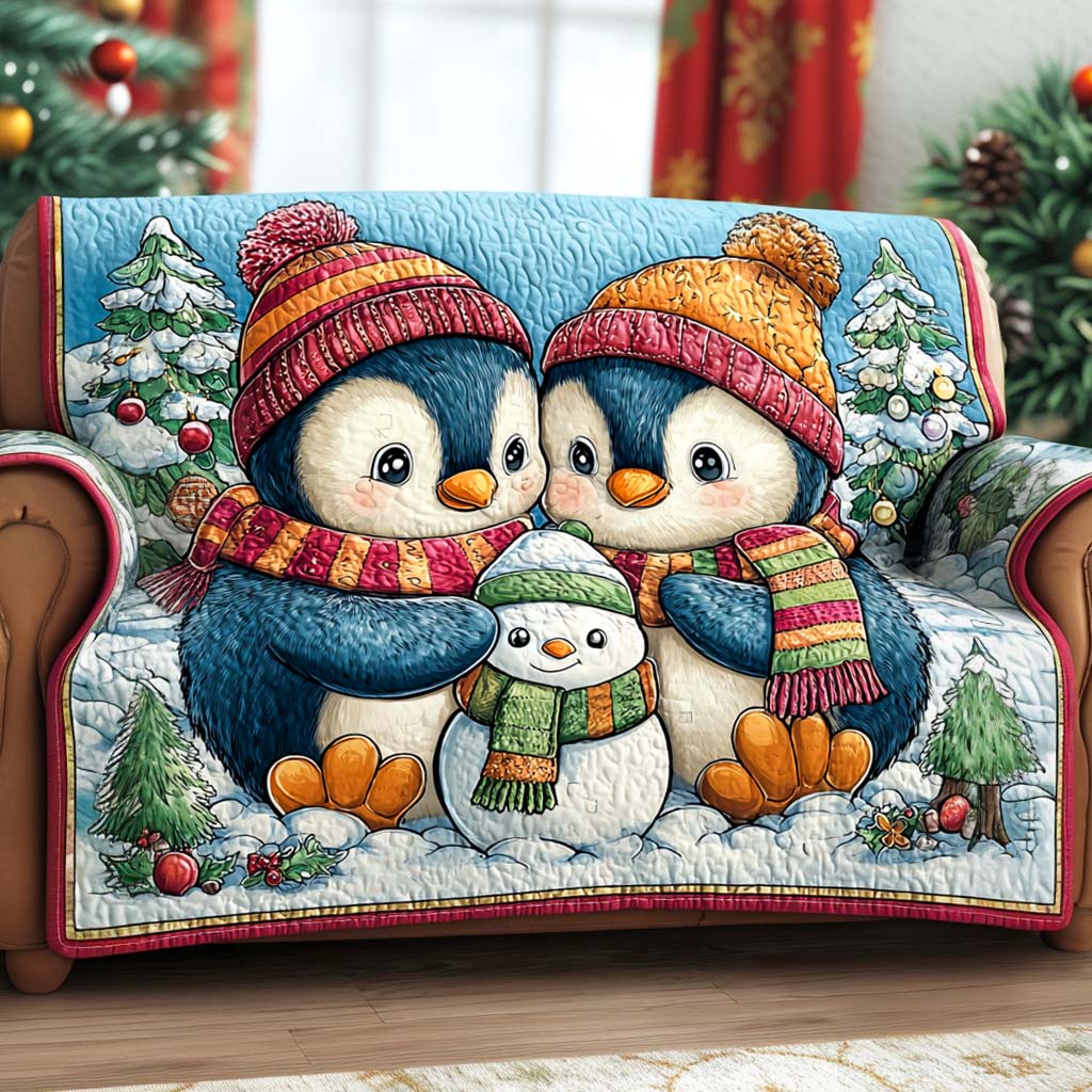 Penguin Winter Cuddle Quilted Sofa Cover House Decor Christmas Gifts For Dad