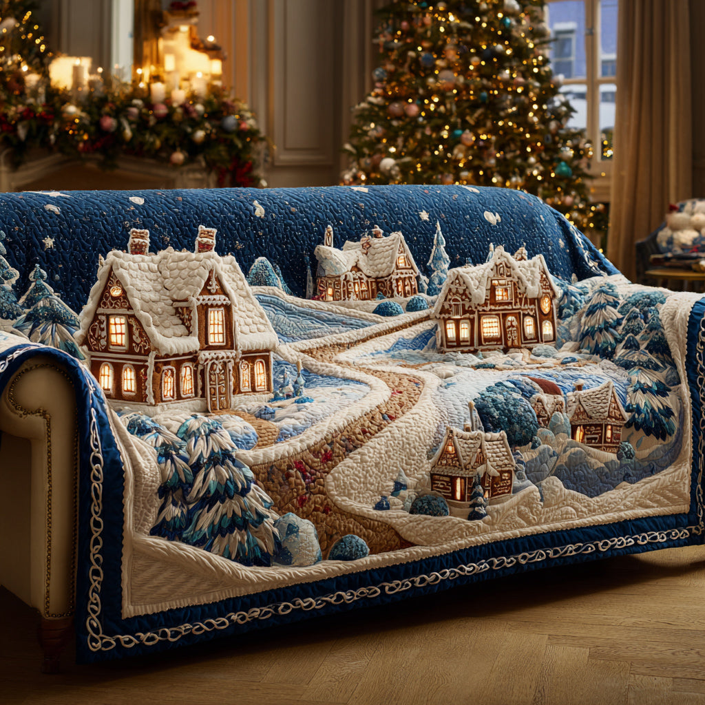 Peppermint Christmas Village Quilted Sofa Cover Holiday Living Room Decor Best Christmas Gift Ideas