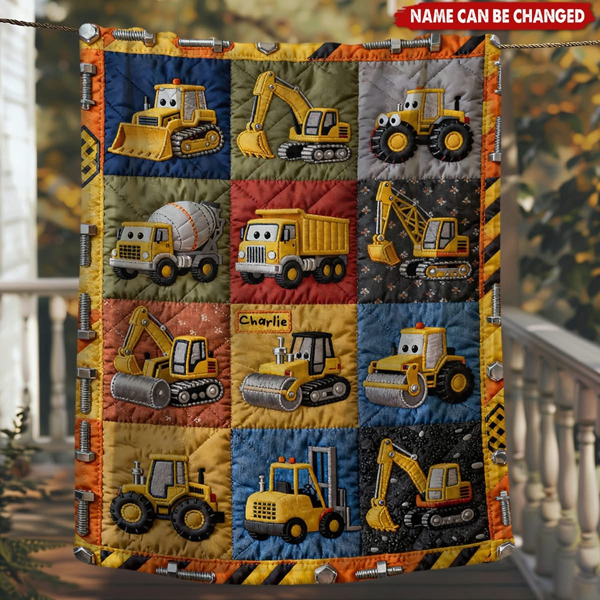 Personalized Construction Machines Quilted Blanket Patchwork Throw Blanket Gift For Kid