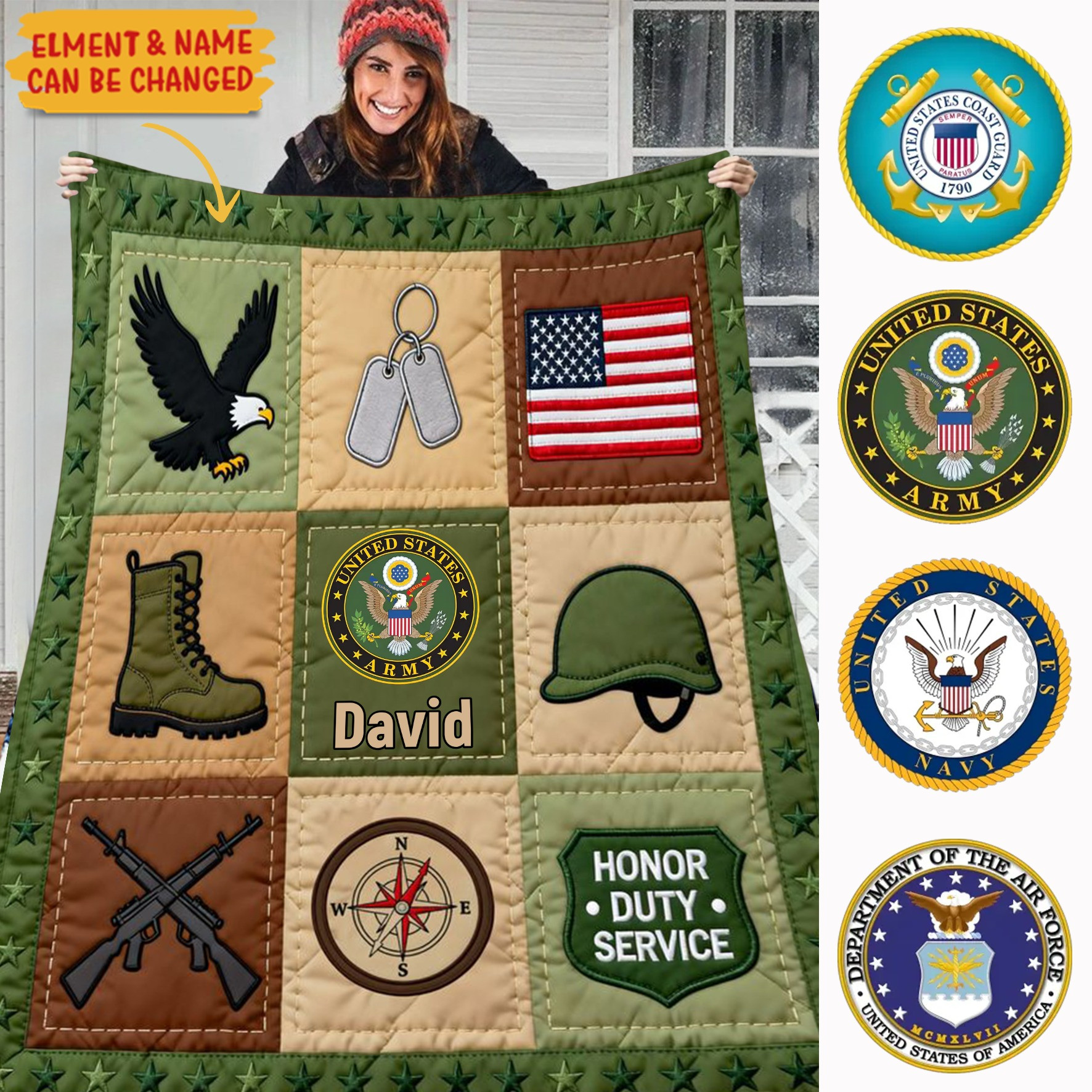 Personalized Custom US Army Military 250 Years Quilted Blanket Best Gifts For Veterans