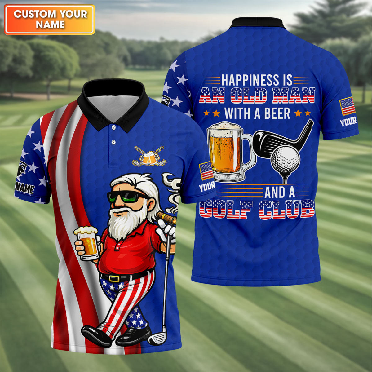 Personalized Happiness Is An Old Man With A Beer Funny 4th Of July Polo Shirt Golf Clothing - Image 2
