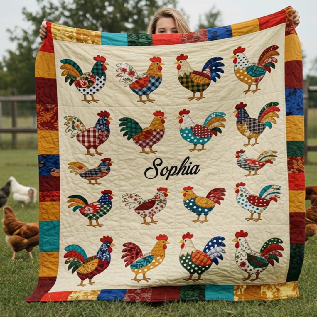 Personalized Love Chicken Rooster Quilted Blanket Themed Gift Ideas For Rooster Lovers