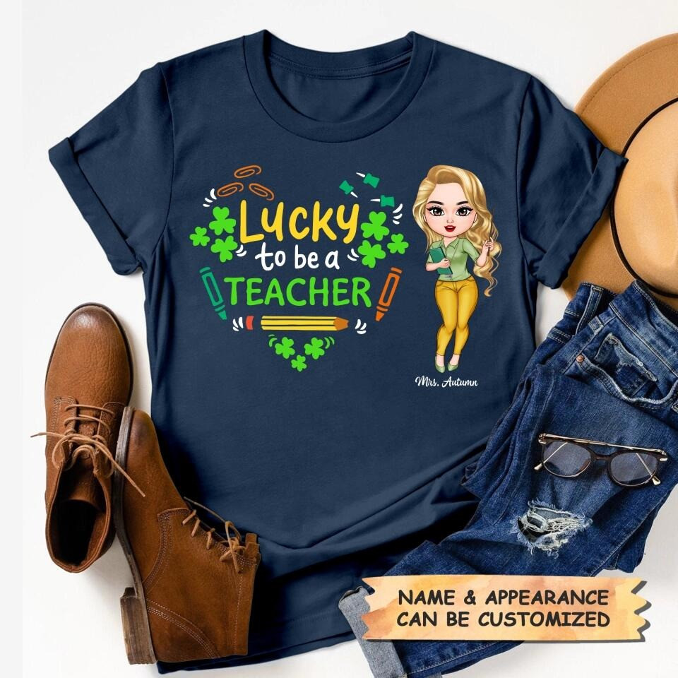 Personalized Lucky To Be A Teacher T-Shirt Patrick's Day Shirt Nice Gift For Teachers Day - Image 2