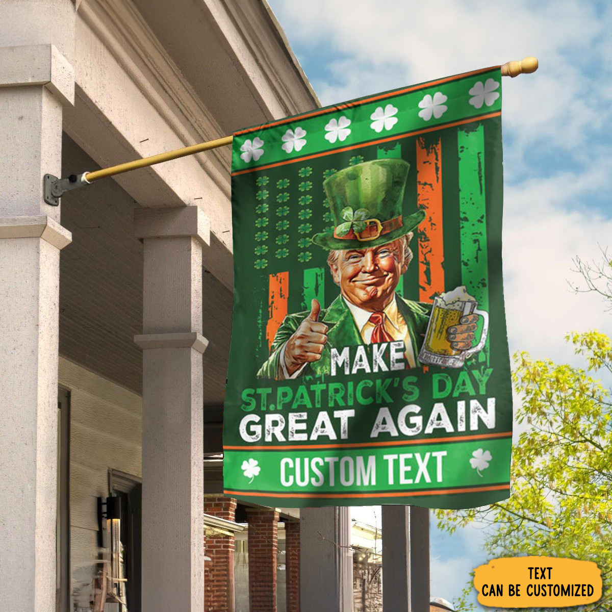 Personalized Trump Make St. Patrick's Day Great Again Flag Donald Trump Beer Drinking Flag