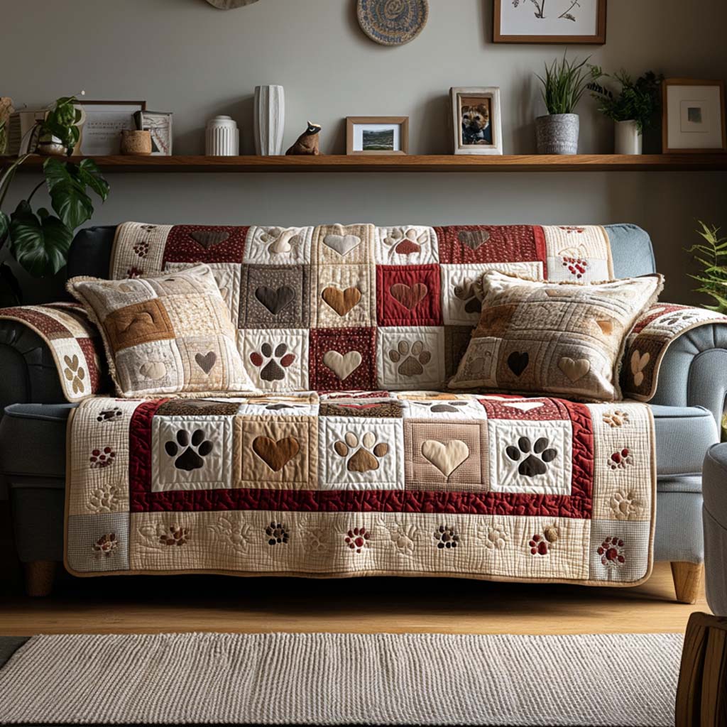 Pet Paw Cottage Quilted Sofa Cover Couch Slipcovers Gifts For Pet Lovers