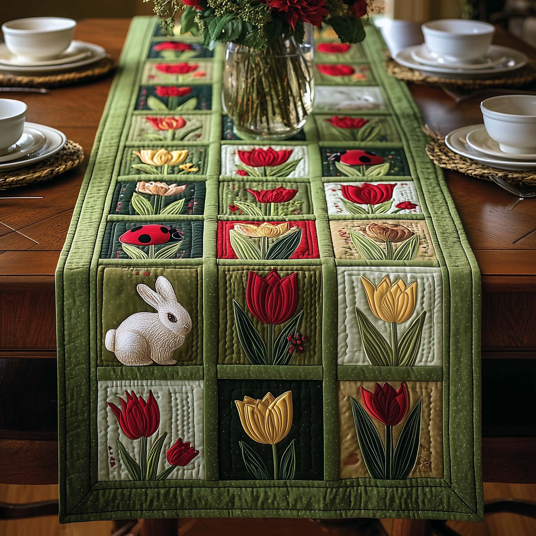 Petal Grace Quilted Table Runner Farmhouse Dining Room Decor Gift For Home