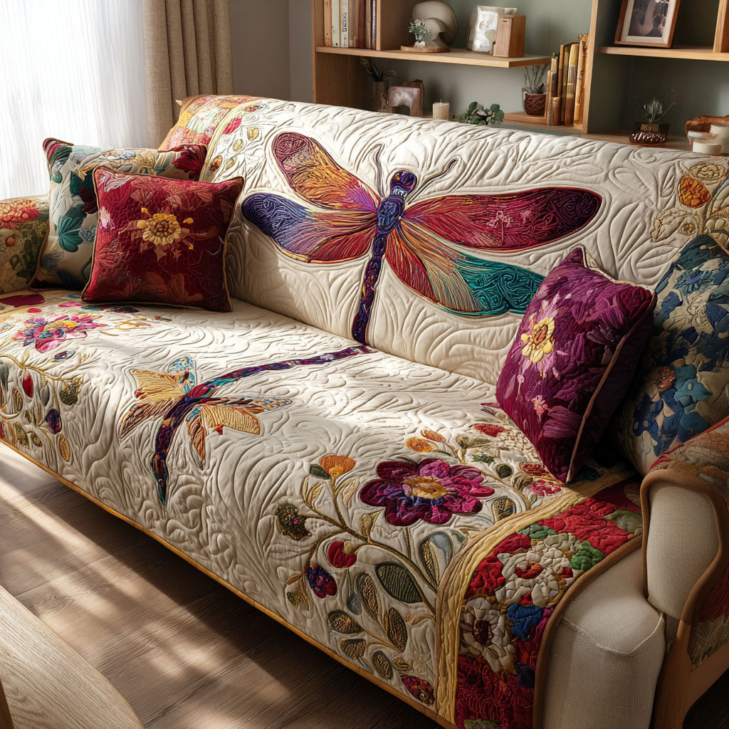 Petal Whisper Quilted Sofa Cover Holiday Couch Covers Great Dragonfly Lover Gifts
