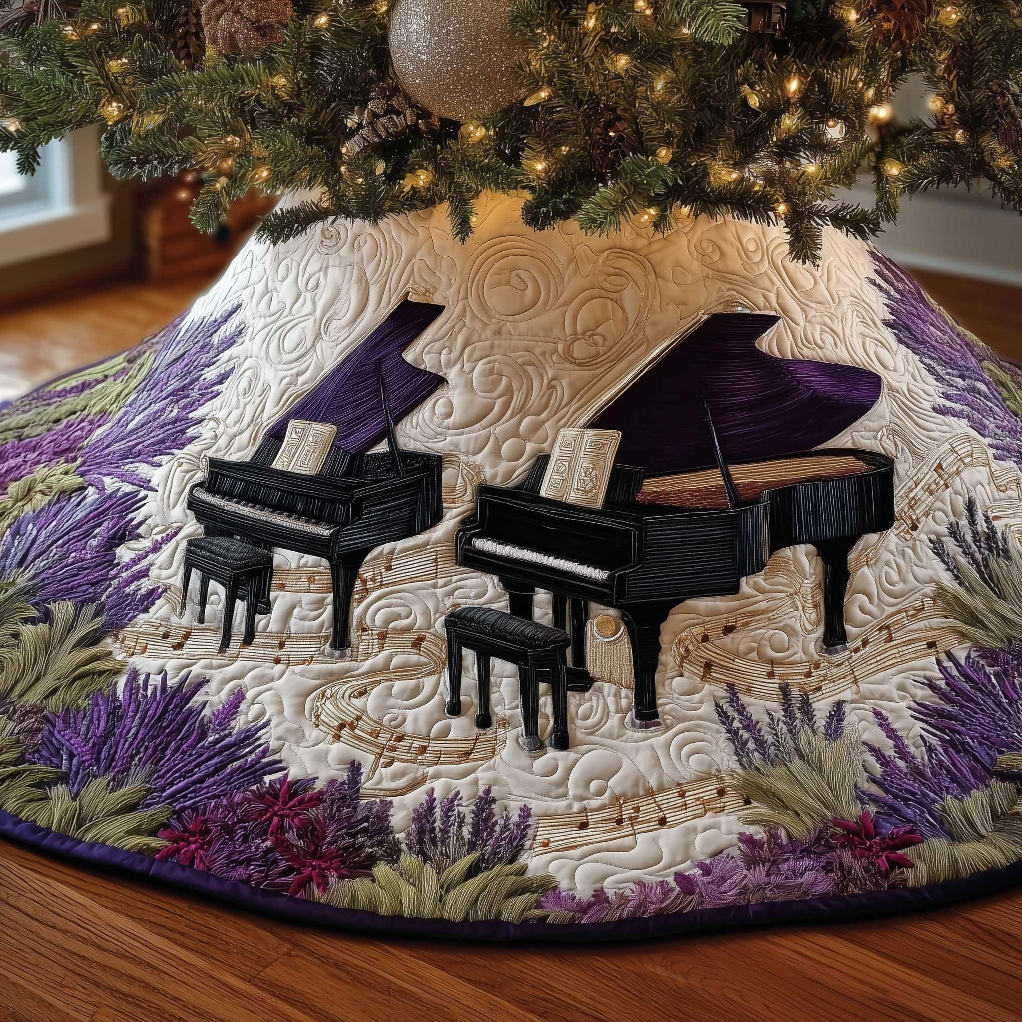 Piano Notes Christmas Quilted Tree Skirt Decorations Themed Best Gifts For Piano Lovers