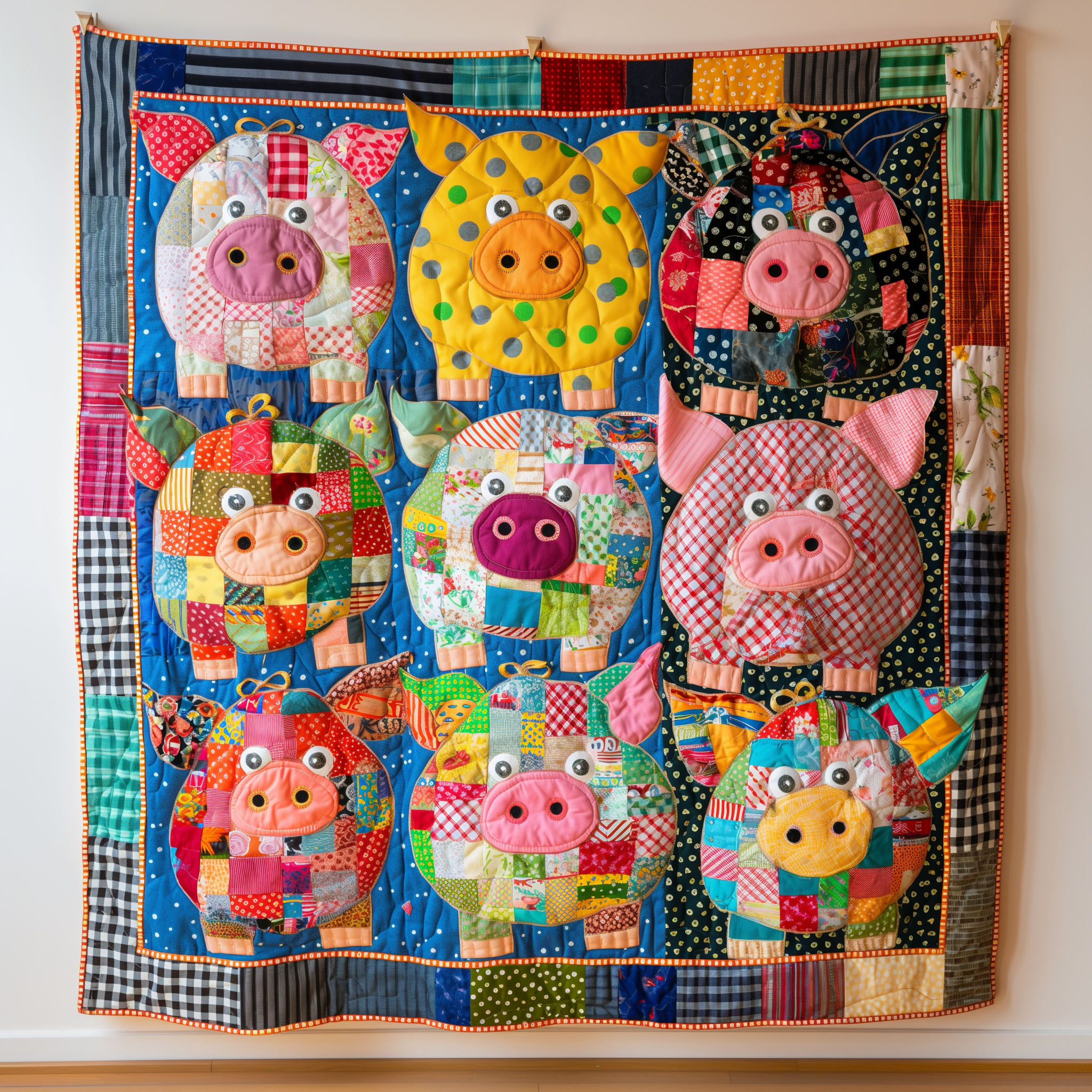 Piggy Rainbow Patchwork Quilted Blanket Queen Bed Set Gifts For Mother In Law