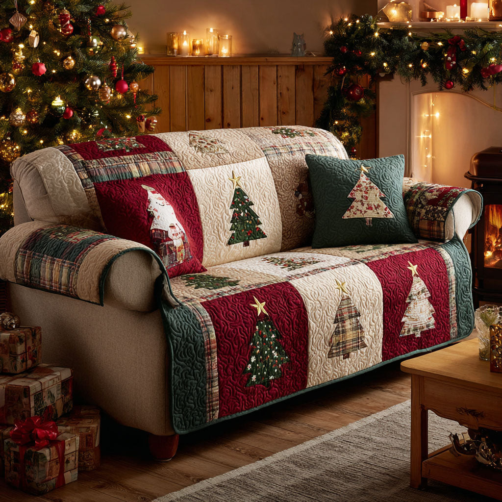Pine Glow Quilted Sofa Cover Holiday Living Christmas Decor Family Presents