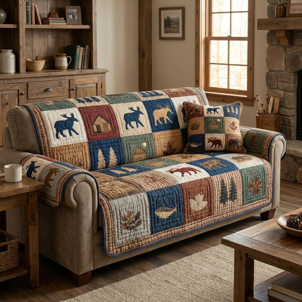 Pine Hearth Quilted Sofa Cover Seat Covers For Couches Cute Bear Themed Presents