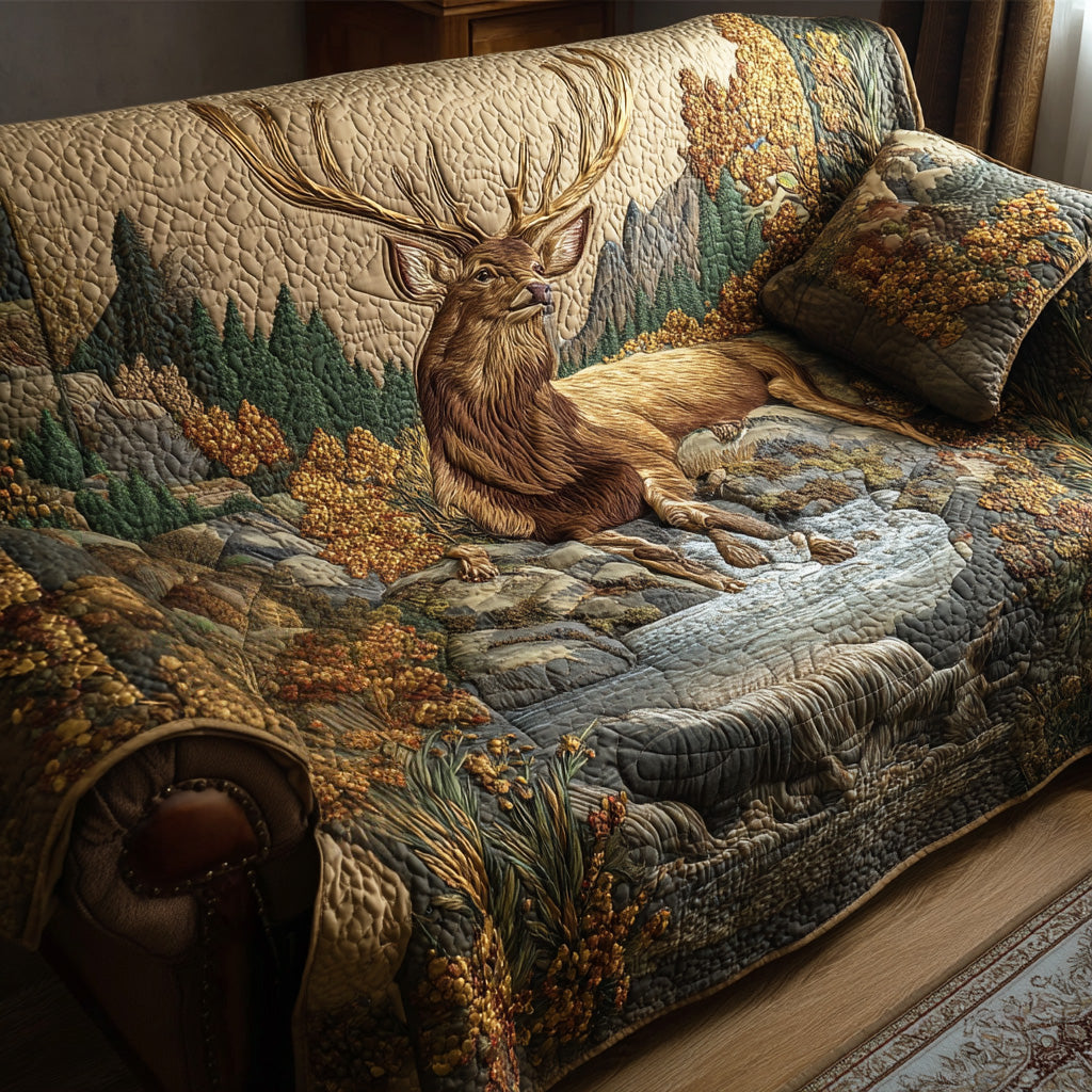 Pine Stag Quilted Sofa Cover Couch Seat Covers Deer Themed Gifts For Him