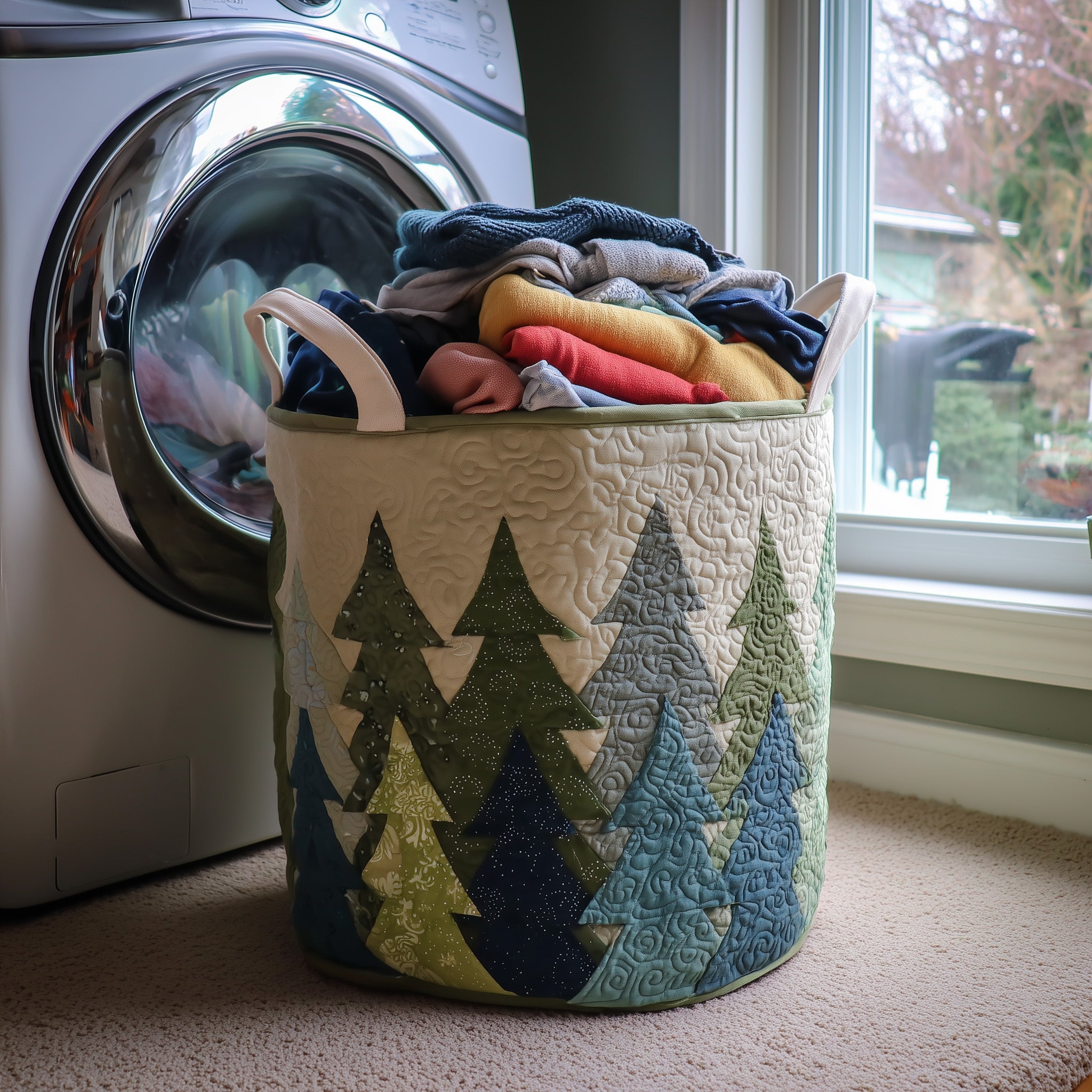 Pine Tree Quilted Laundry Basket Clothes Hamper Storage Best Cute Cat Fans Gifts