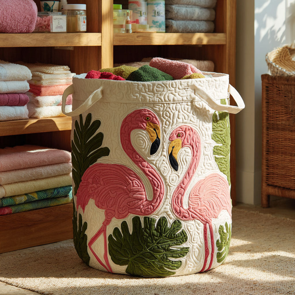 Pink Duo Quilted Laundry Basket Soft Quilted Laundry Basket for Daily Home Use