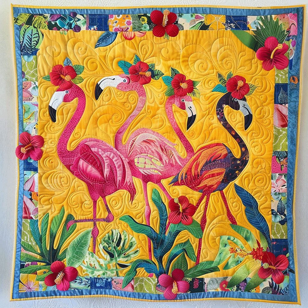 Pink Flamingo Delight Quilted Blanket Bed Bedding Set Pink Flamingo Gifts