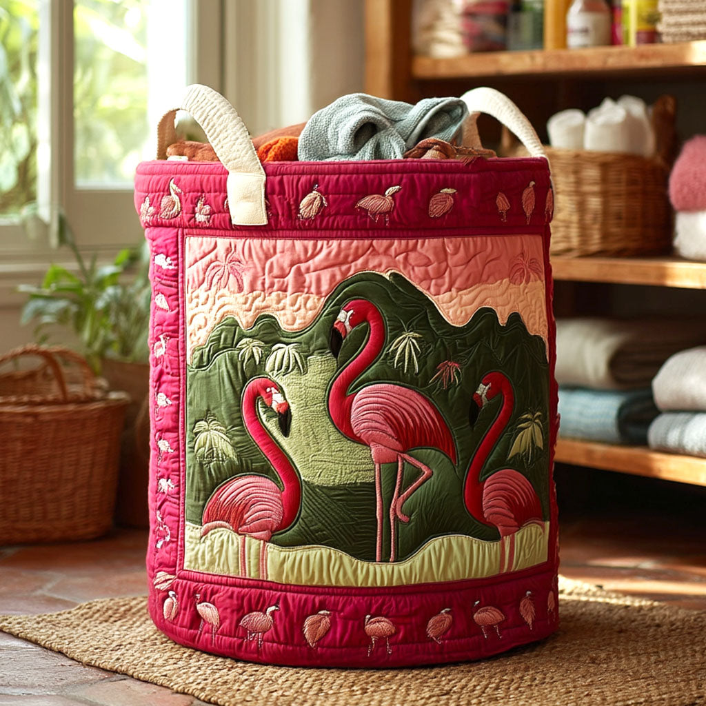 Pink Flock Quilted Laundry Basket High-Quality Quilted Laundry Hamper for Family Use