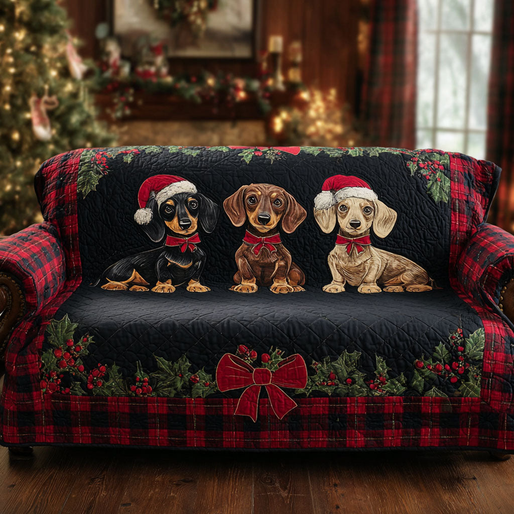 Plaid Ribbon Pups Quilted Sofa Cover Couch And Loveseat Covers Good Christmas Gifts