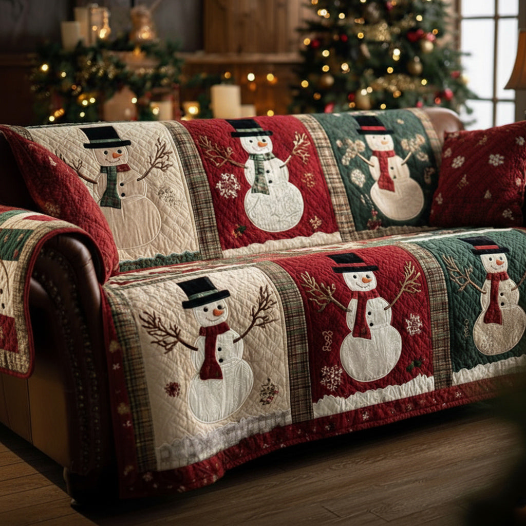 Plaid Snowman Charm Quilted Sofa Cover Christmas Sofa Covers Christmas Ideas For Mom