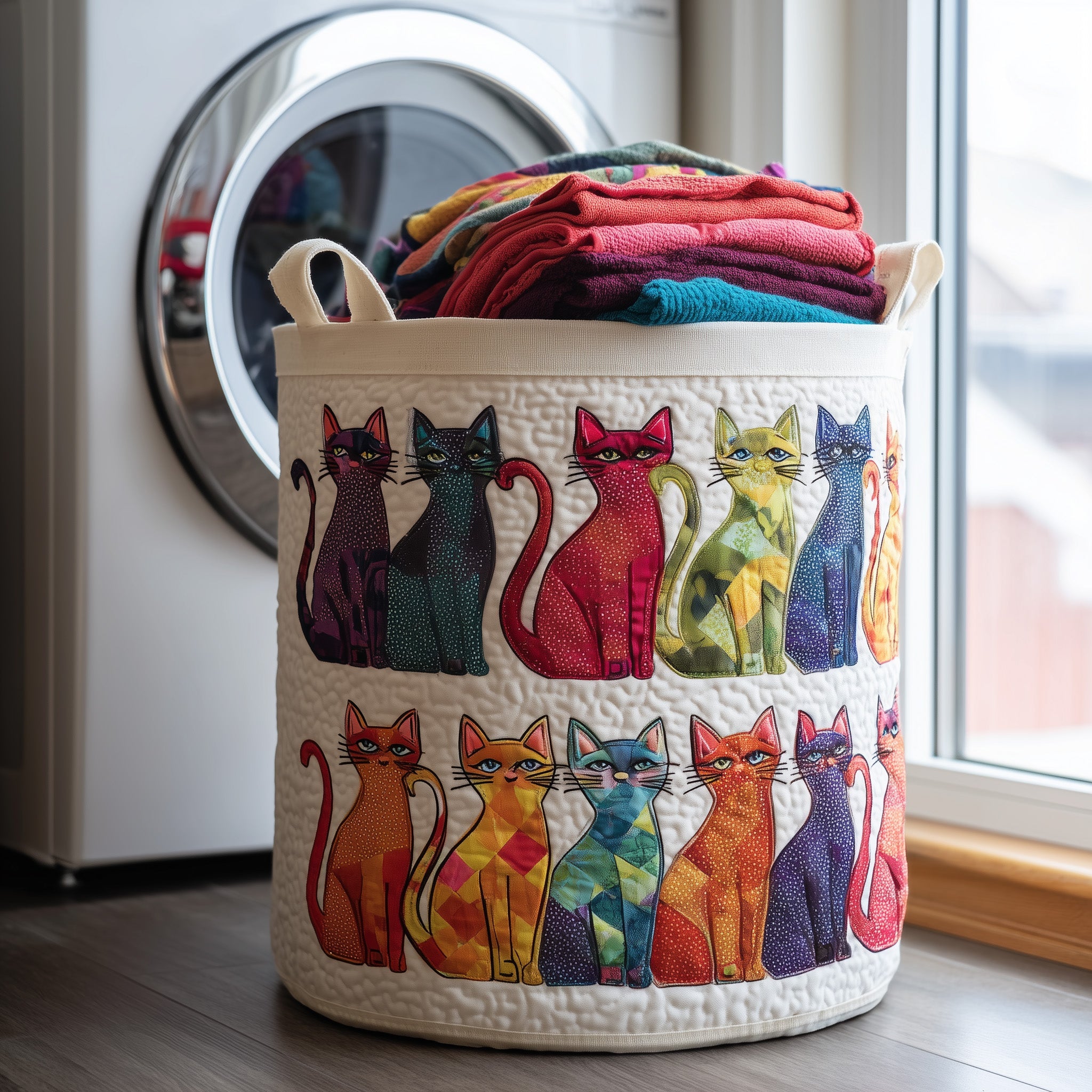 Playful Cat Quilted Laundry Basket Adorable Presents For Cat Enthusiasts