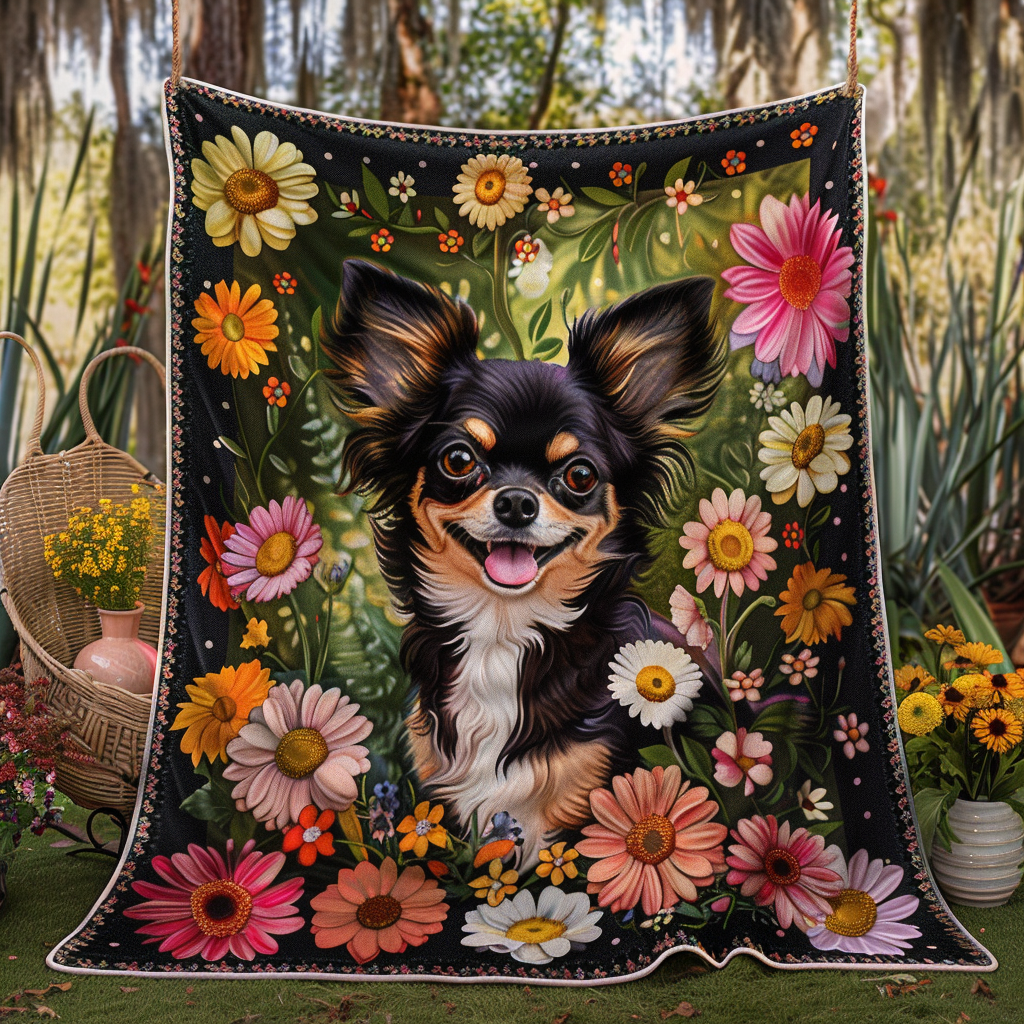 Playful Chihuahua Flowers Quilted Blanket Best Comforter Sets Chihuahua Gift Shop