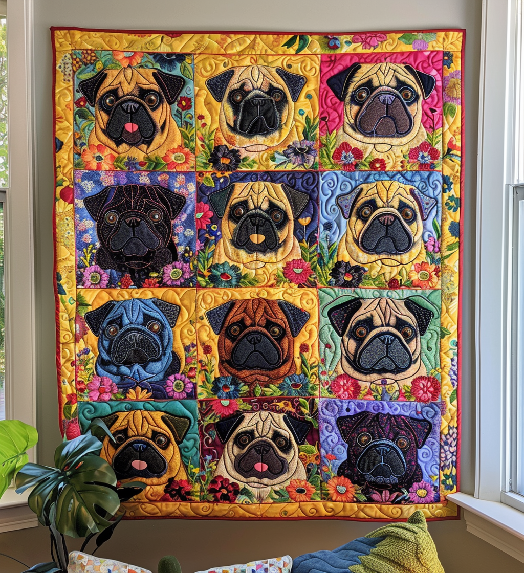 Playful Pugs Quilted Blanket Best King Size Sheets Gift Ideas For Pug Lovers