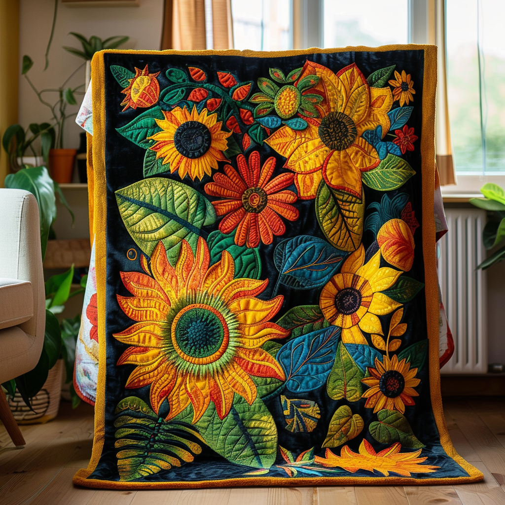 Playful Sunflowers Quilted Blanket Bed Decor Sentimental Gifts For Mom