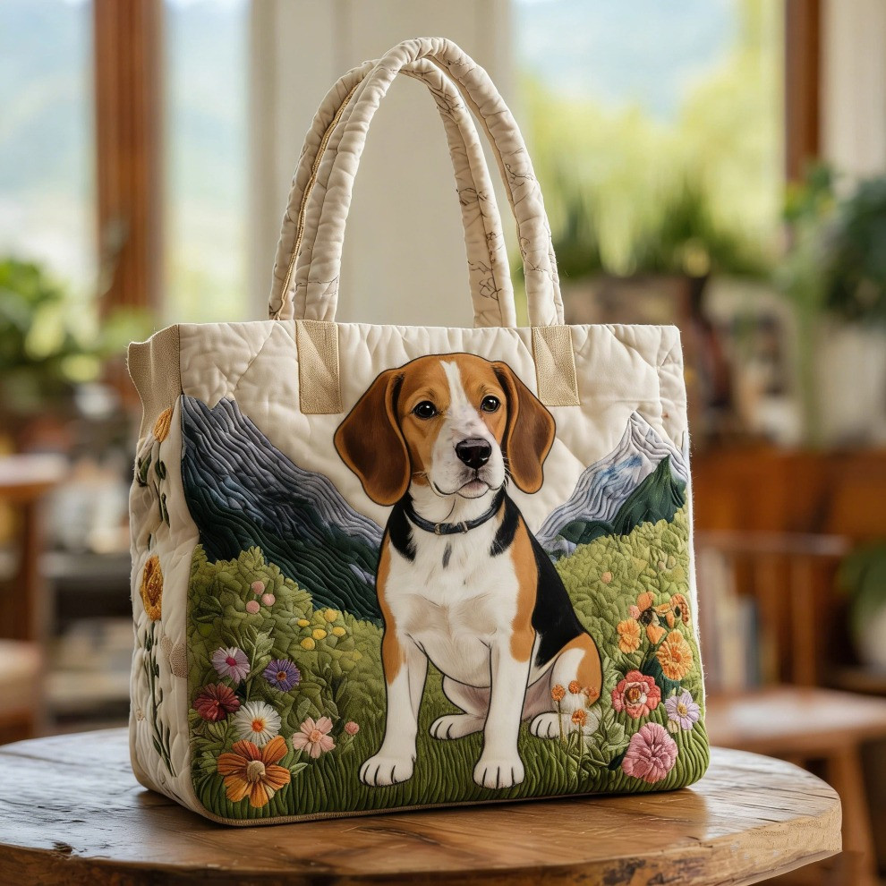 Plott Hound Quilted Tote Bag Spring Floral Dog Tote Bag Gifts For Plott Hound Lovers