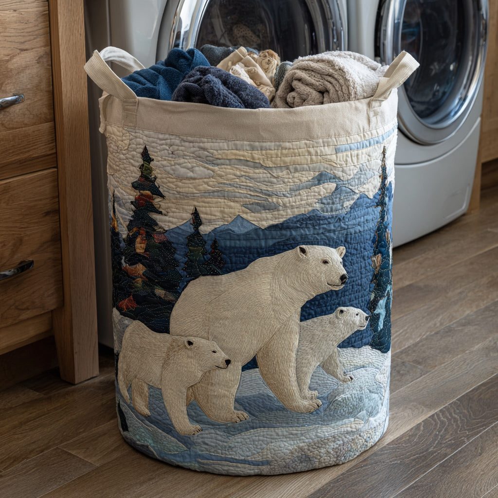 Polar Bear Cub Quilted Laundry Basket Soft Quilted Laundry Basket for Daily Home Use