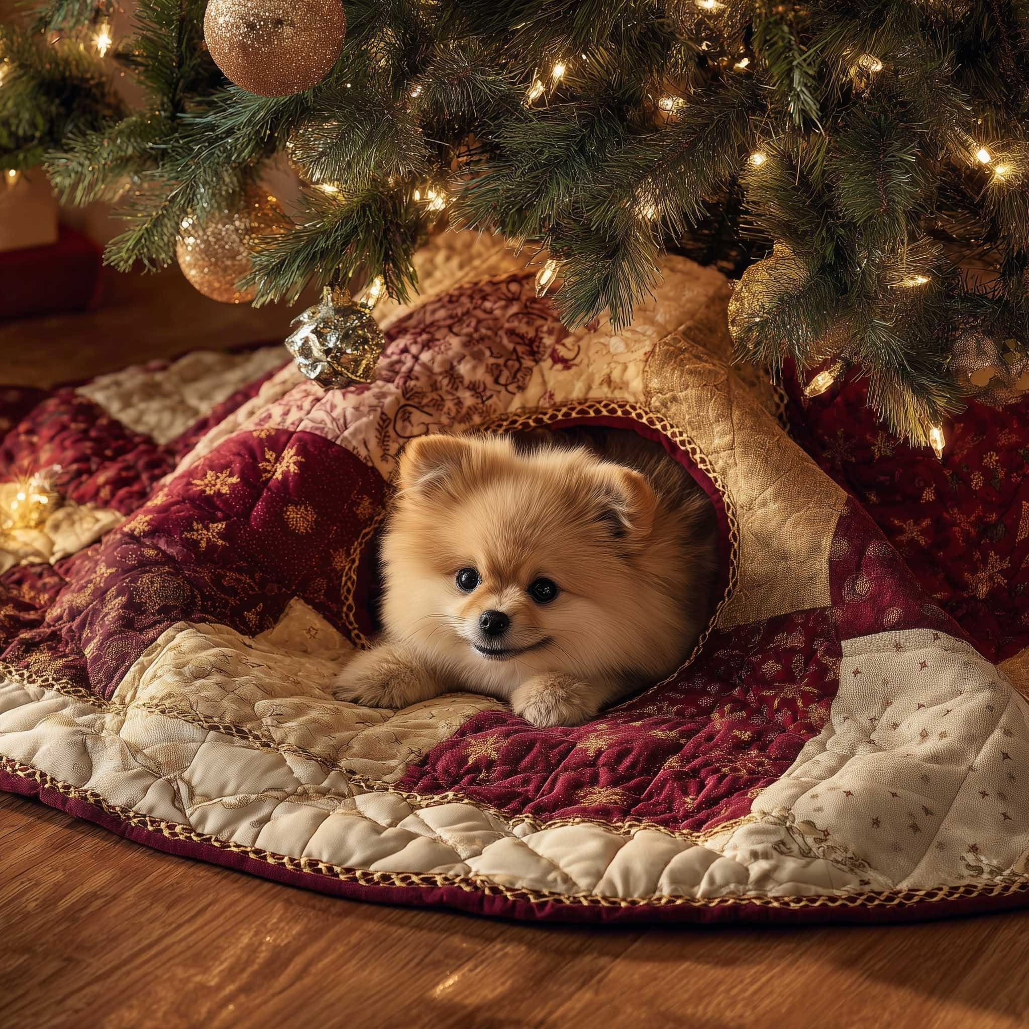 Pomeranian Christmas Tree Skirt Dog Themed Xmas Tree Base Cover Gifts For Pomeranian Lovers