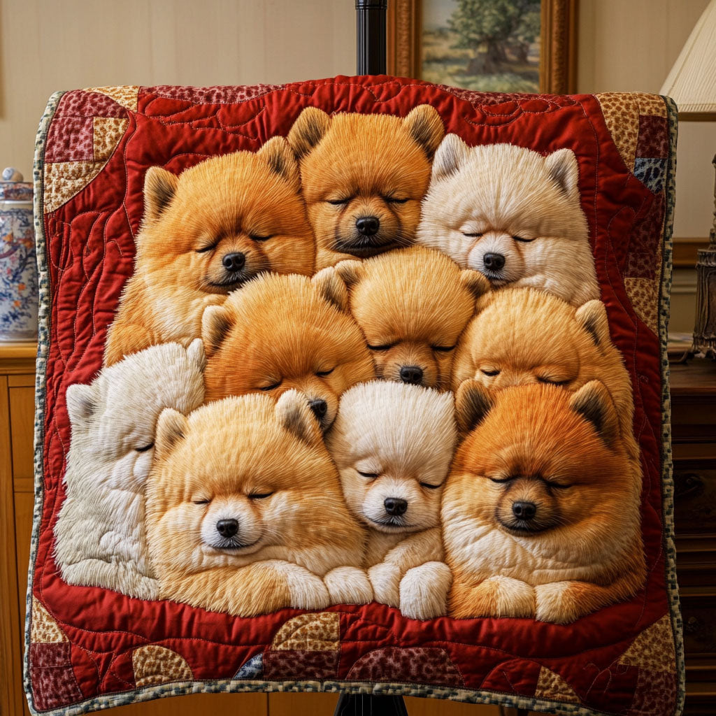 Pomeranian Slumber Quilted Blanket Bedding Decor Gift For Dog Lover Woman