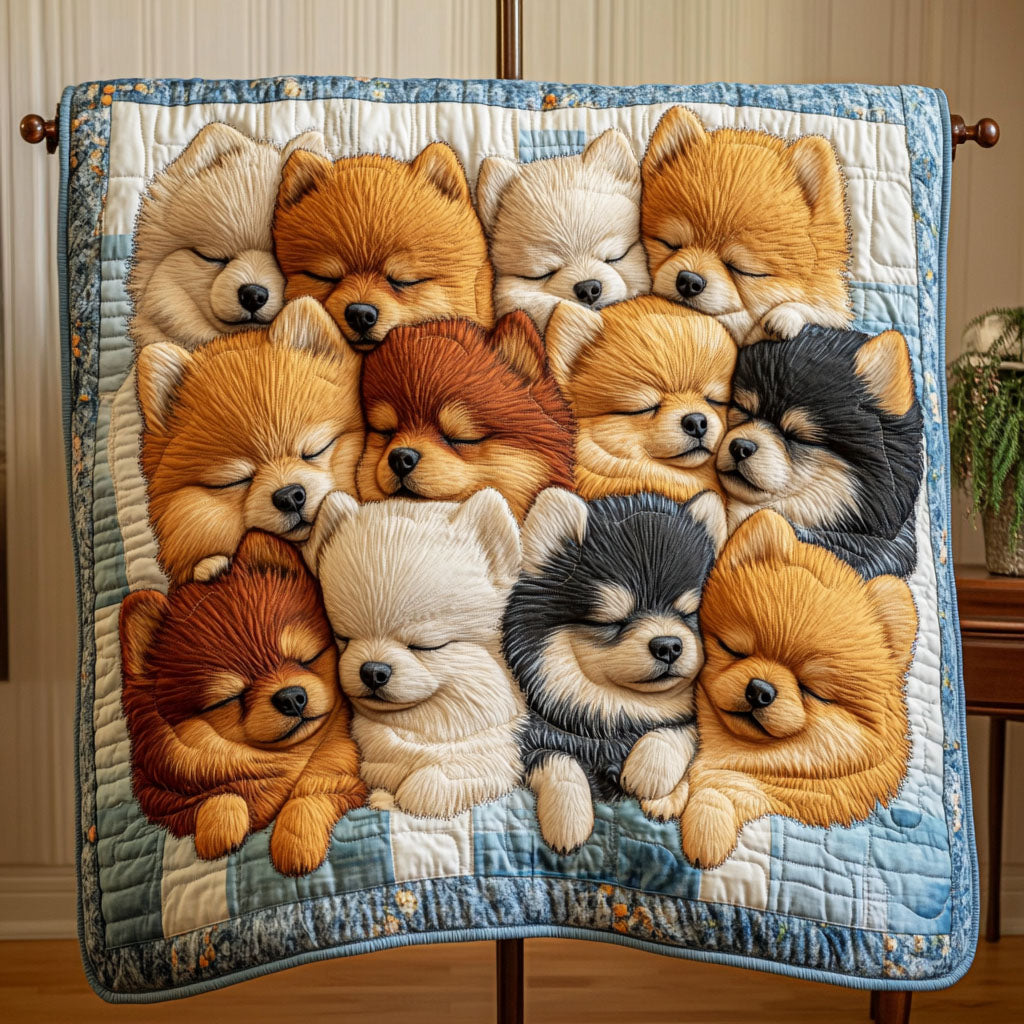 Pomeranian Snuggle Time Quilted Blanket Quilt Comforter Sets Gifts For People With Dogs