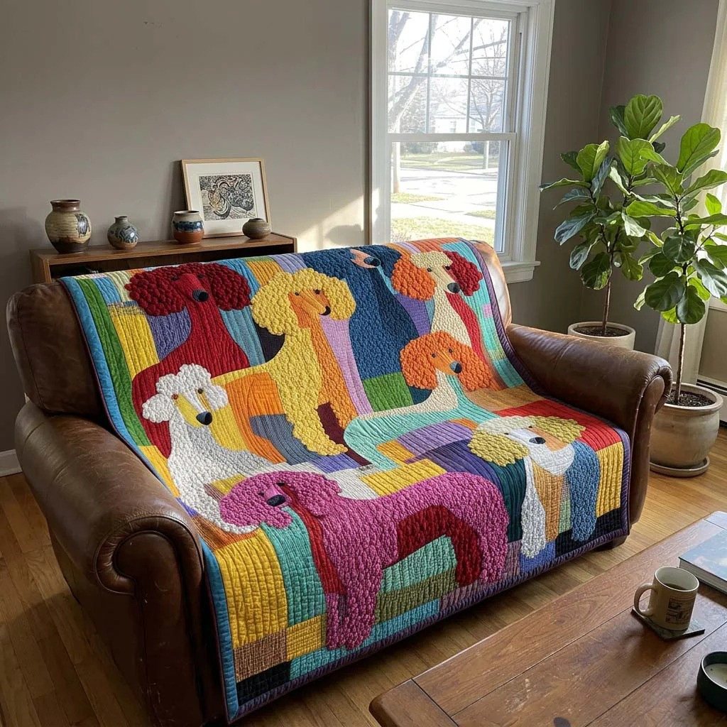 Poodle Dog Patchwork Quilted Blanket Funny Colorful Apparel Best Gift Ideas For Dog Owner