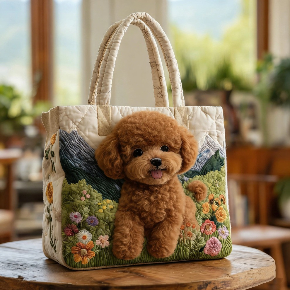Poodle Teddy Quilted Tote Bag Cute Dog Floral Totes Best Gifts For Poodle Lovers