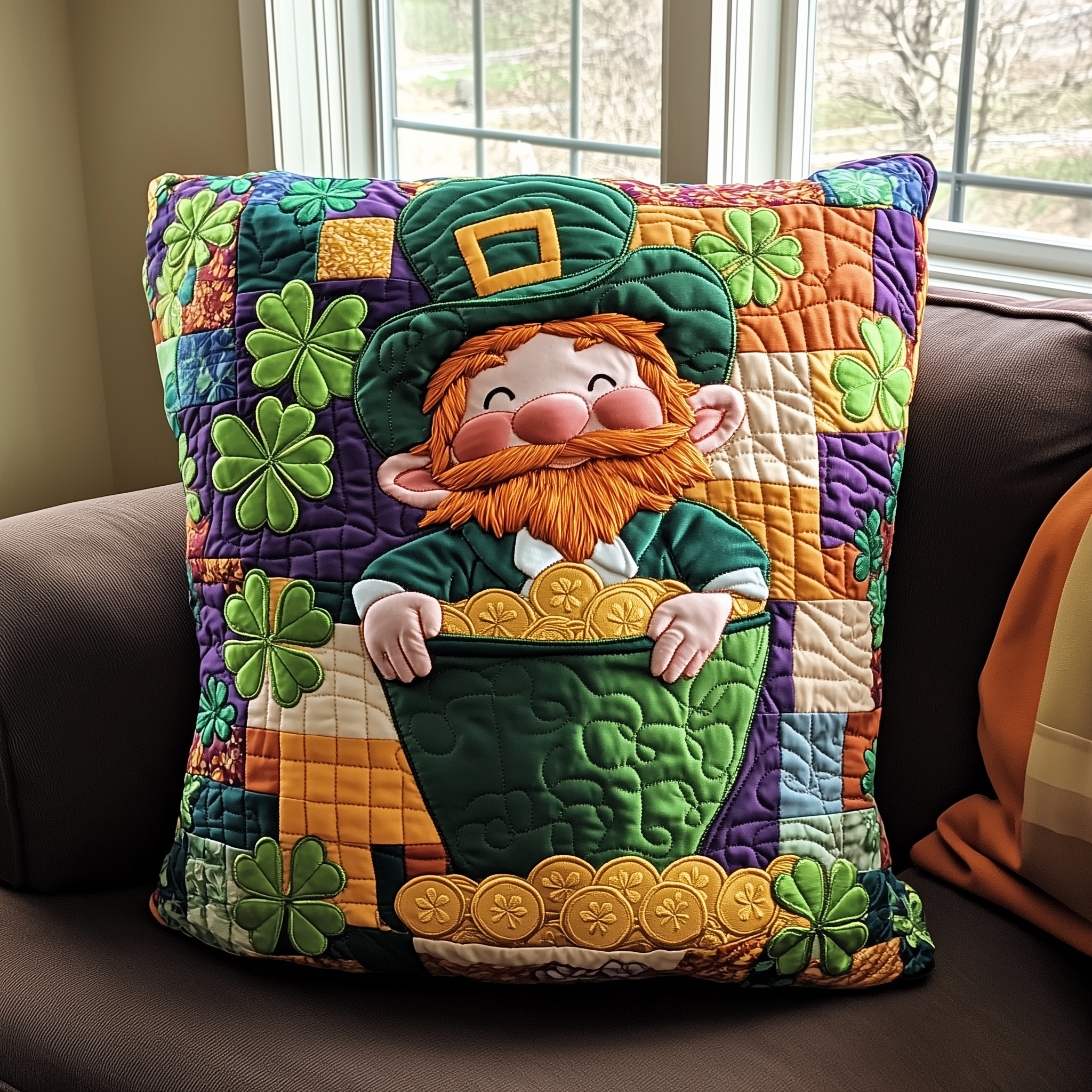Pot of Gold Keeper Quilted Pillow Case Decorative Pillow Cover Cute Cool St Patricks Day Gifts
