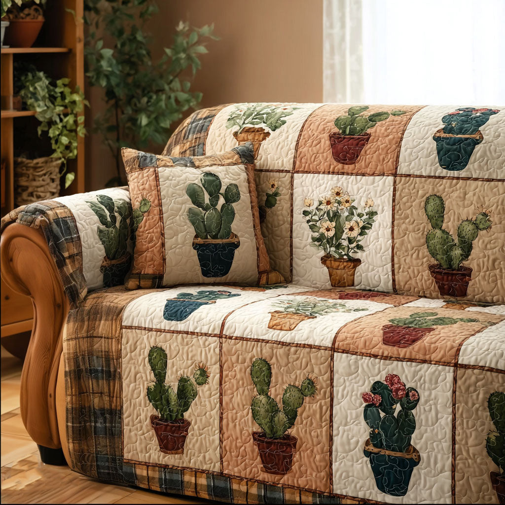 Potted Calm Quilted Sofa Cover Sofa Cover Slipcover Cactus Related Gifts